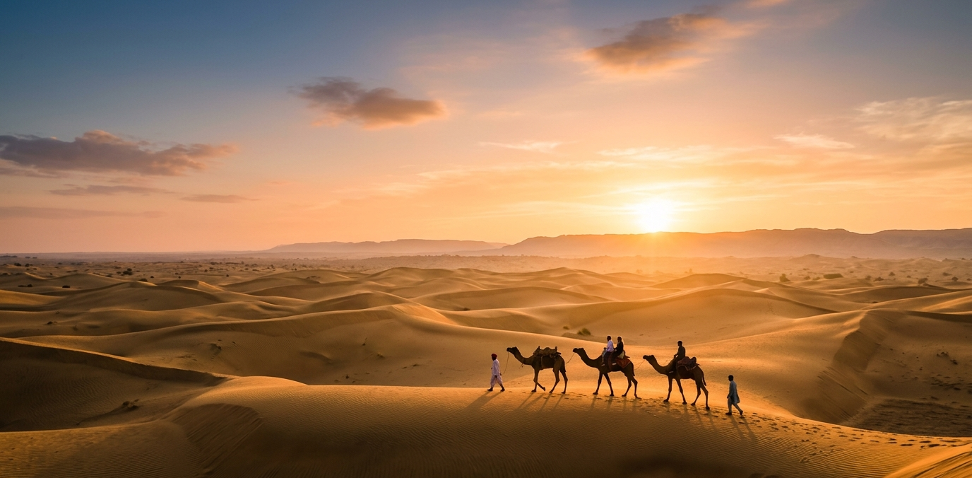 Sunrise excursion over Thar Desert dunes